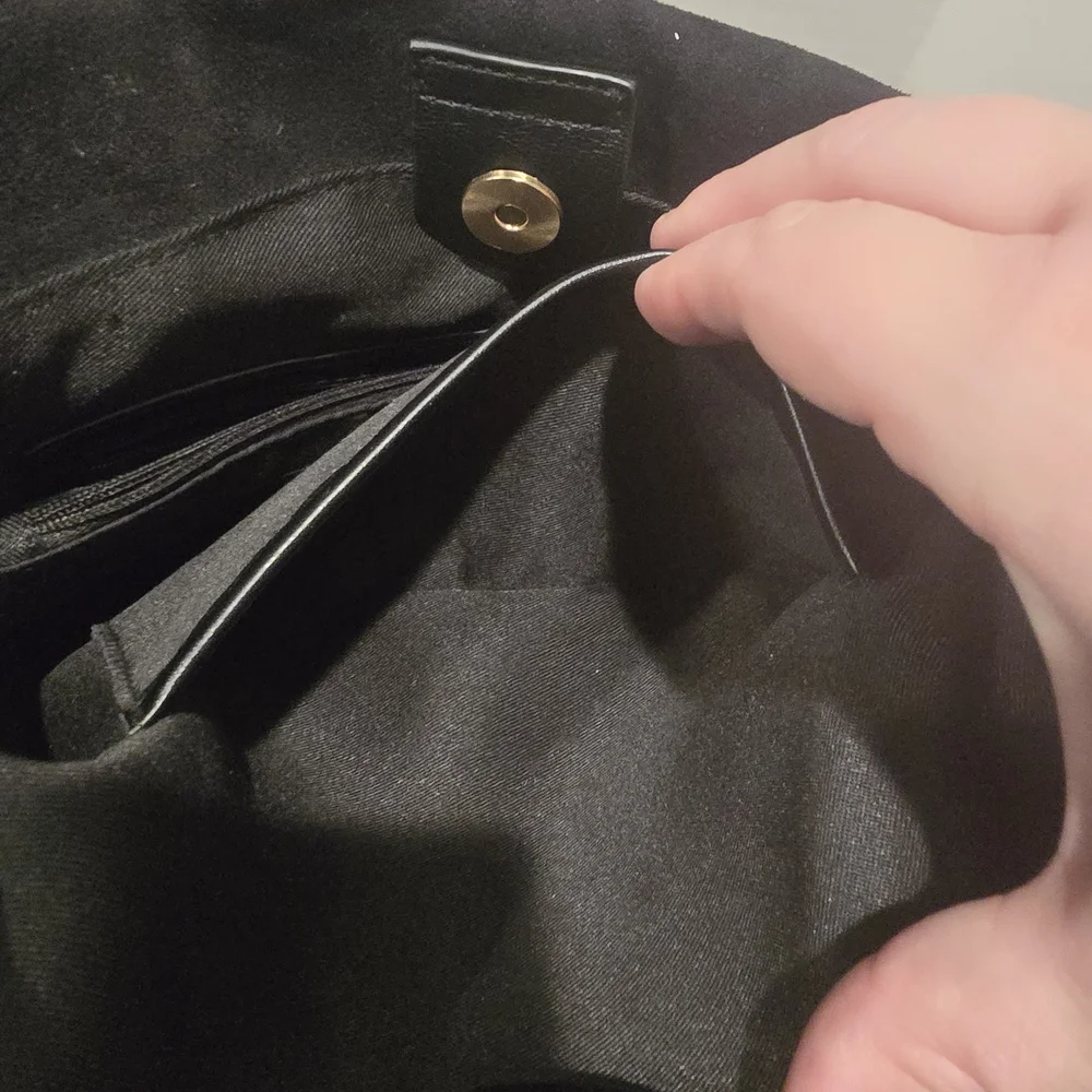 House of Harlow 1960 Black Vegan Suede Shoulder Bag with Gold Accents